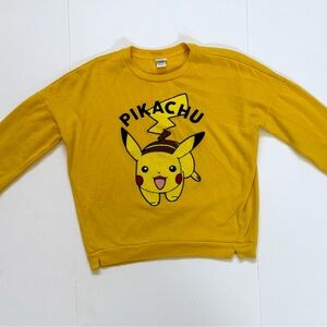 Pokemon Pikachu Graphic Sweatshirt Mustard Yellow Crewneck Juniors XL RN71868